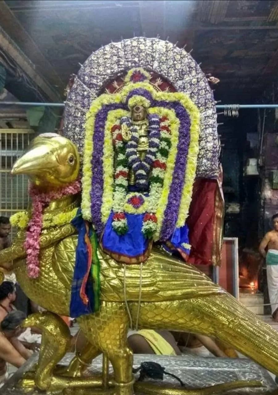 Tirunallar Swarna Kaki Vahana Seva: Golden Crow Procession of Lord Shani at Thirunallar Temple, Puducherry — Temples
