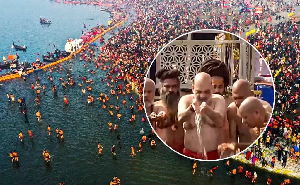 Hon’ble Union Home Minister Shri Amit Shah Ji Takes a Holy Dip at Triveni Sangam in Prayagraj