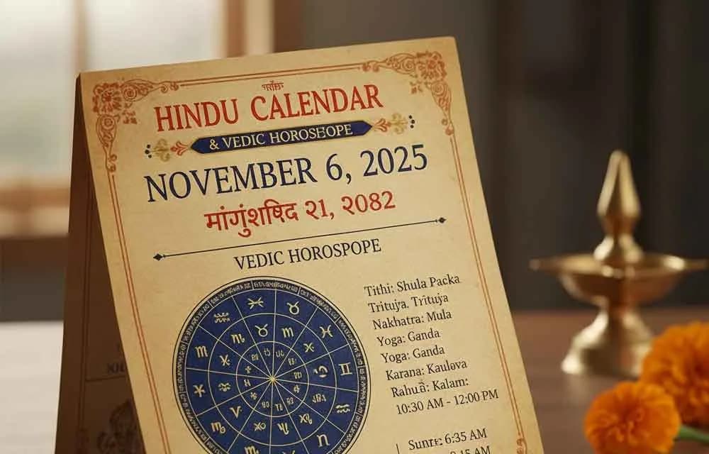 Hindu Calendar & Vedic Horoscope for November 6, 2025 — Daily