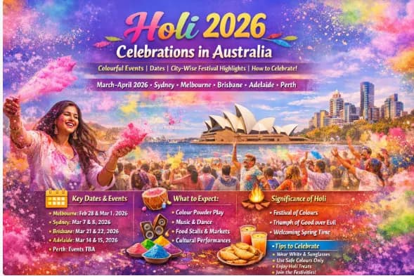 Holi 2026 Celebrations in Australia: Dates, City-Wise Events, Significance, and How to Celebrate
