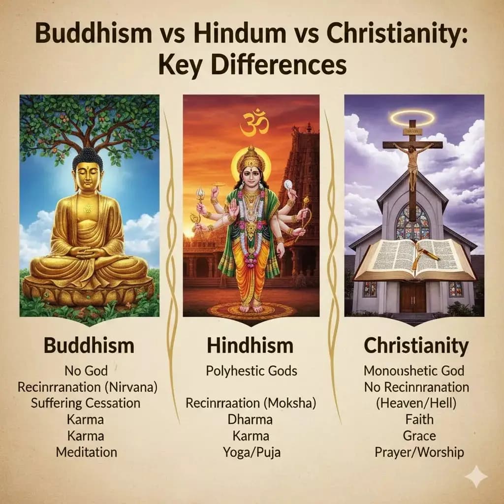 Buddhism vs Hinduism vs Christianity: Key Differences