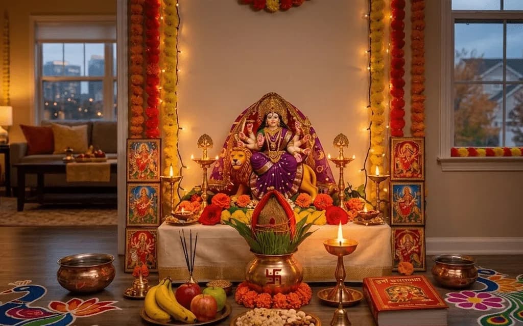 Durga Navratri 2026 USA Guide: Dates, Day-Wise Puja Vidhi, Mantras, Colors, Fasting Rules & Complete Devotional Celebration for Indian Families in America | Hindutone