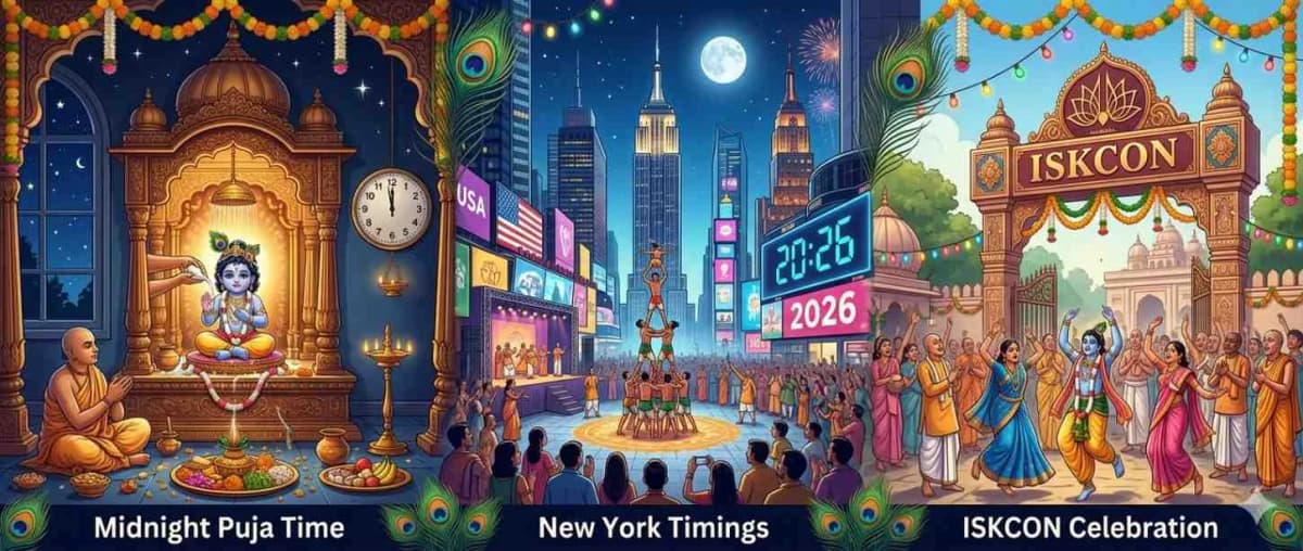 Krishna Janmashtami 2026 USA: Midnight Puja Time, New York Timings & ISKCON Celebrations — Festivals