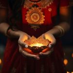 Vibrant Diwali 2025 celebration at Rajwada Palace in Indore, India, featuring over 50,000 glowing diyas, eco-friendly rangoli art, folk dancers, and a bustling night market with poha-jalebi stalls, set against the historic palace and mild autumn weather (18–28°C) on October 20, 2025.
