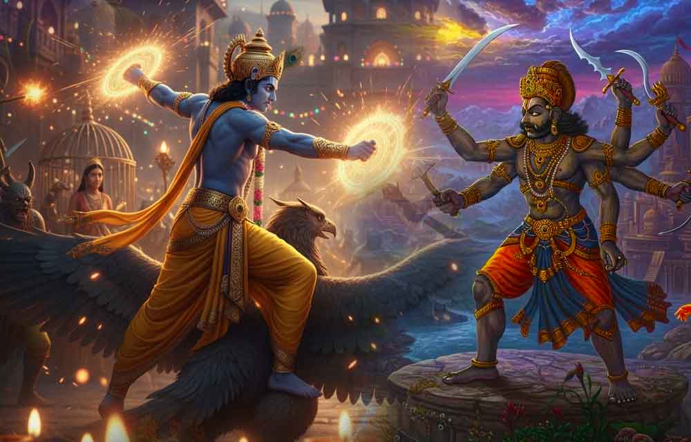 Narakasura and Krishna