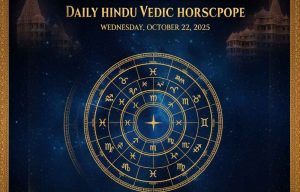 Daily Hindu Vedic Horoscope: Wednesday, October 22, 2025" displayed in a large, prominent font over a subtle, glowing celestial background featuring the outline of a Hindu temple dome and distant stars