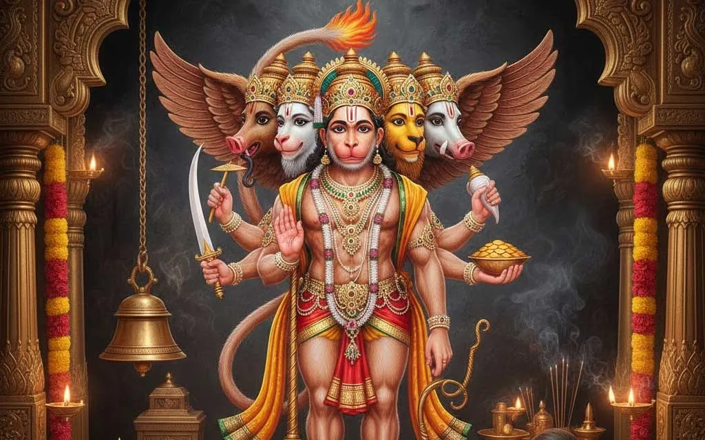 Pancha Mukhi Anjaneya: The Five-Faced Divine Guardian — Hindu Gods