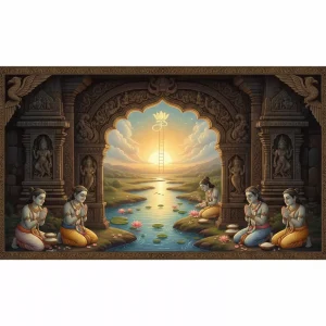 create a banner image on Garuda Purana Quote: “Satisfied Pitris Grant Long Life, Fame, Heaven & Moksha”,no need of text in the image